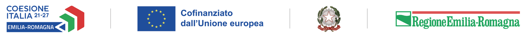 Loghi istituzionali: Coesione Italia 21-27 Emilia-Romagna, Cofinanziato dall'Unione europea, Repubblica italiana, Regione Emilia-Romagna